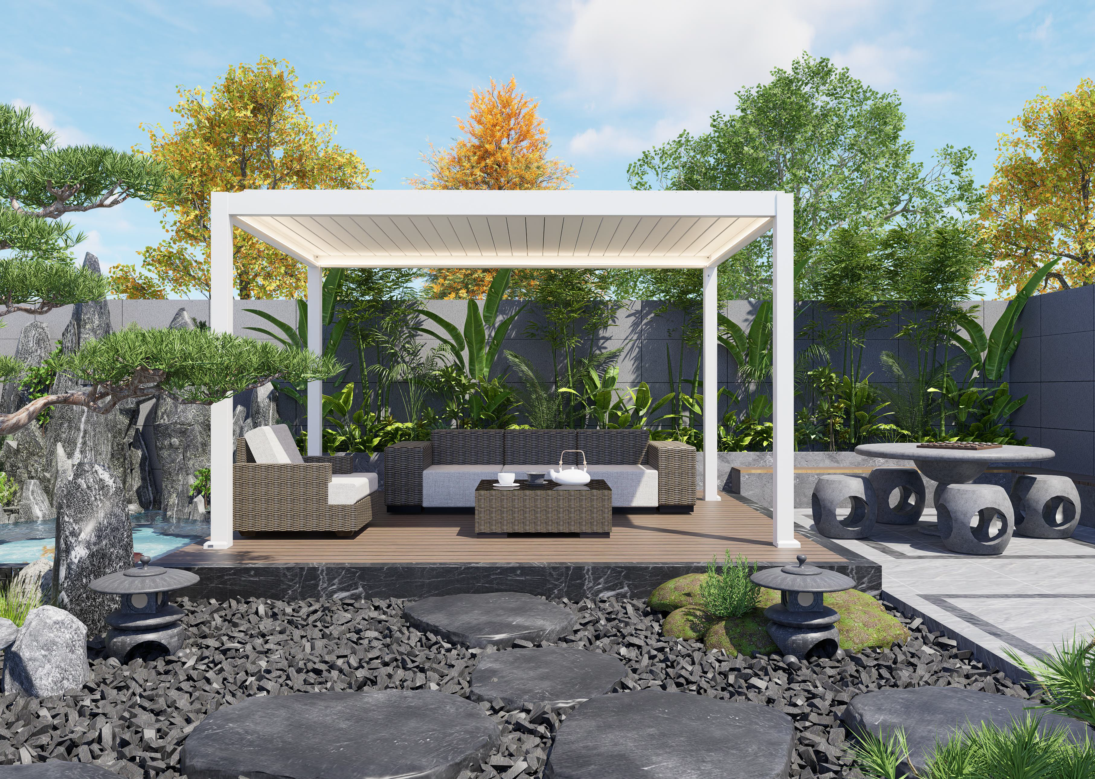 [durability comparison](https://theluxurypergola.com/blogs/louvered-roof-info/what-is-the-most-durable-pergola-material-wood-vs-vinyl-vs-aluminum?srsltid=AfmBOopS1bHsplNK8wTPWuGf2hQboiRo6FnH_xbPUJIgEGA9bLmVgg3M)[^2]
