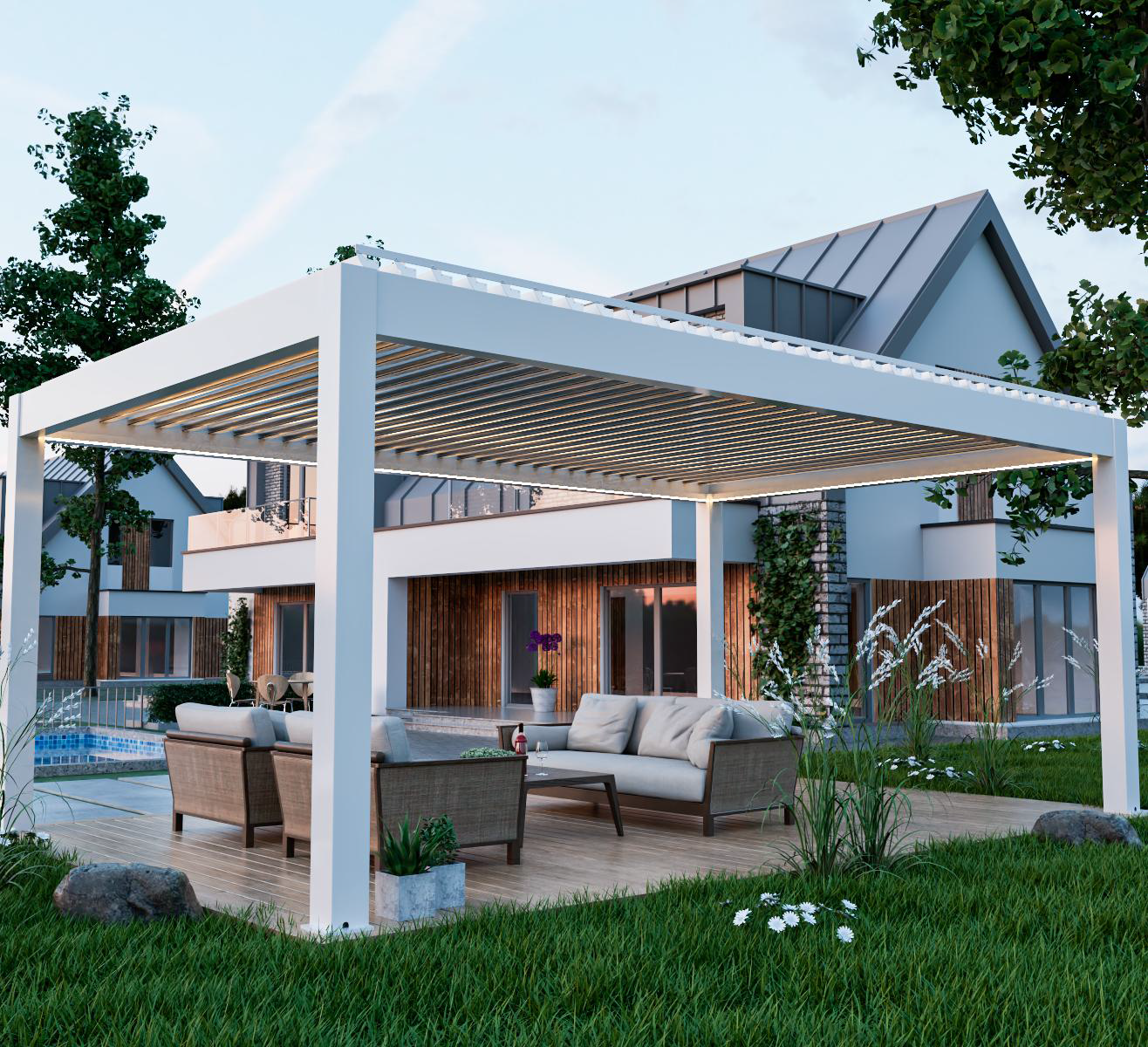 [aluminum pergola](https://hansohome.com/blogs/all-about-pergolas/how-long-do-pergolas-last?srsltid=AfmBOoqotaQNc4DPhUeJGiiXkAKzXzbvmr4zUreGr28HPINJRu0esSRs)[^1] lifespan example